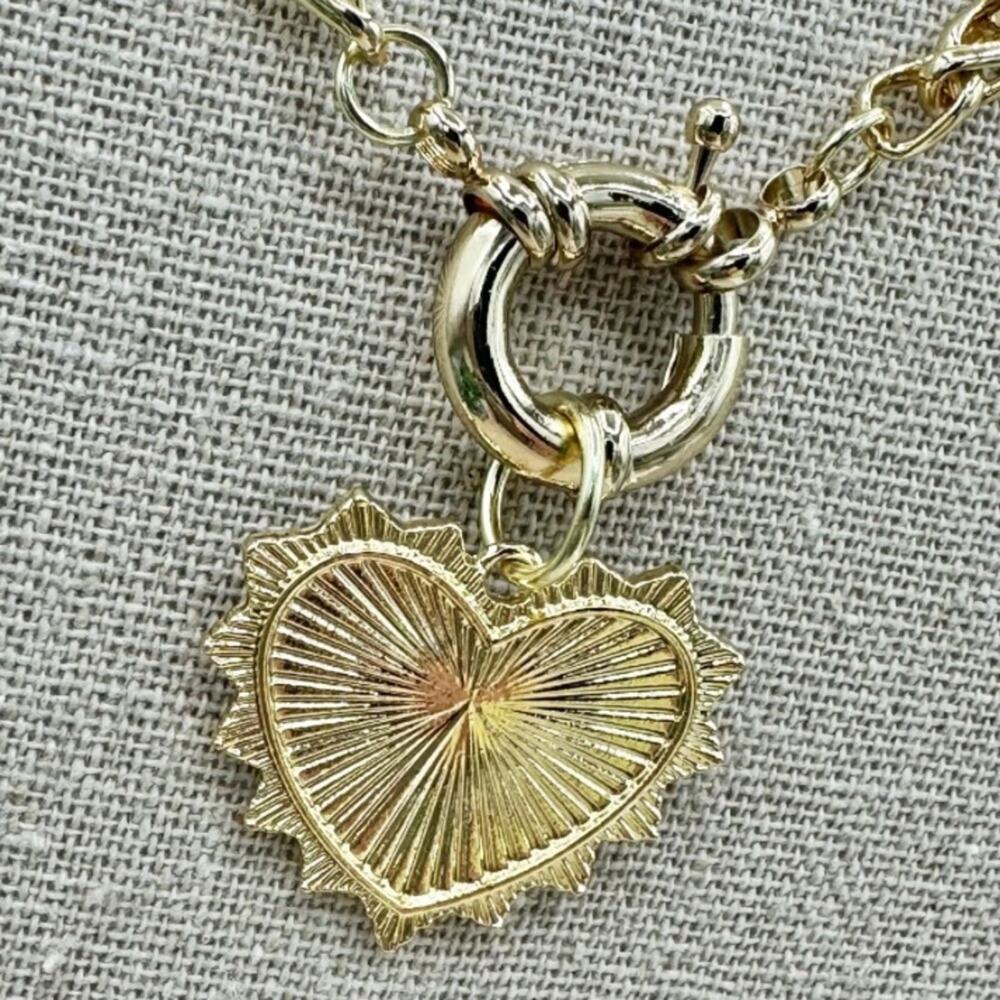 Gold Luxe Heart Statement Necklace Chunky Oversized - Picture 4 of 7